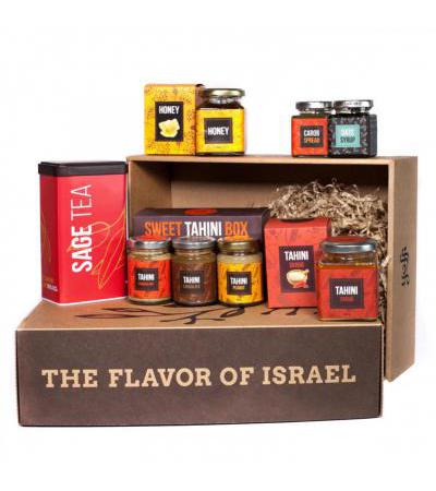 Taste of Israel Gift Box with Sage Tea Sweet Tahini Box Skhug Tahini Carob Date Syrup and Honey