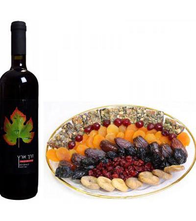 Assorted Dried Fruits and Wine , Gift Basket