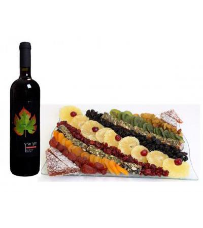 Large Assorted Dried fruit Platter and Wine, Gift Basket